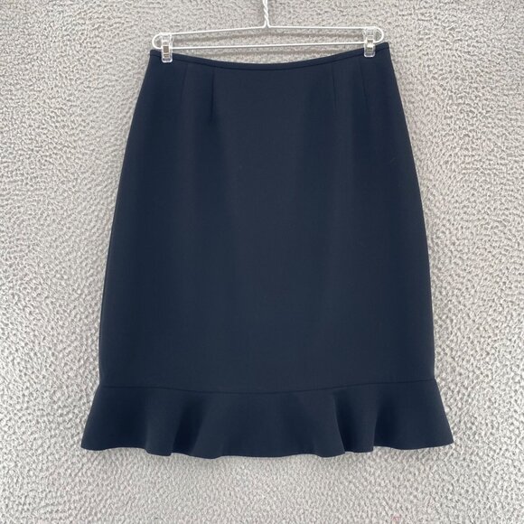 Le Suit Skirt Womens 8 Petite Black Ruffle Trumpet Flare Knee Length Career Work - Picture 1 of 8